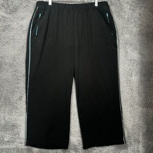 Christopher & Banks Active Pants Womens Large Black Teal Piping Cropped Wide Leg